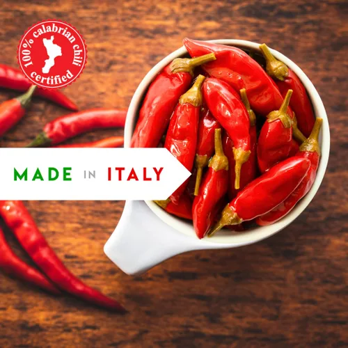 Vista 6 de L'Oro Del Sud Pimientos enteros de Calabria en aceite, certificados, 9.8 oz Auténticos chiles italianos en aceite con sabor sabroso picante