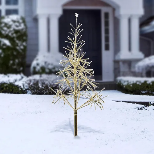 Vista 9 de Alpine Corporation Árbol de Navidad artificial festivo para interiores y exteriores de 53 pulgadas de alto con luces LED blancas cálidas, dorado