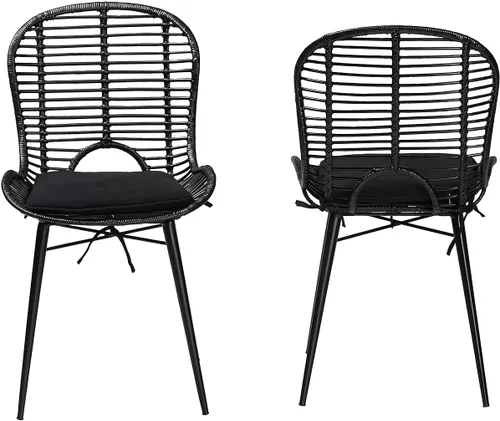 Vista 4 de Baxton Studio Brenna - Silla de comedor de ratán bohemia, color negro, 2 juegos (231-2P-12827-HT)