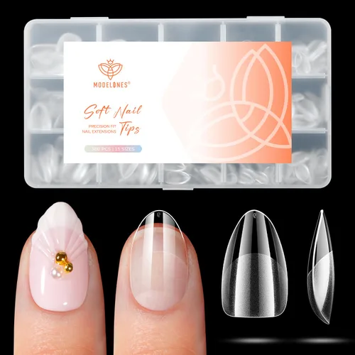 Vista 14 de Modelones Puntas de uñas cortas de almendra, 360 unidades, transparentes