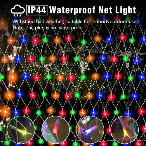 Vista 2 de Luces de Navidad para exteriores, 360 luces LED resistentes de red de Navidad, 12 x 5 pies, 8 modos de luz, luces de decoración de Navidad