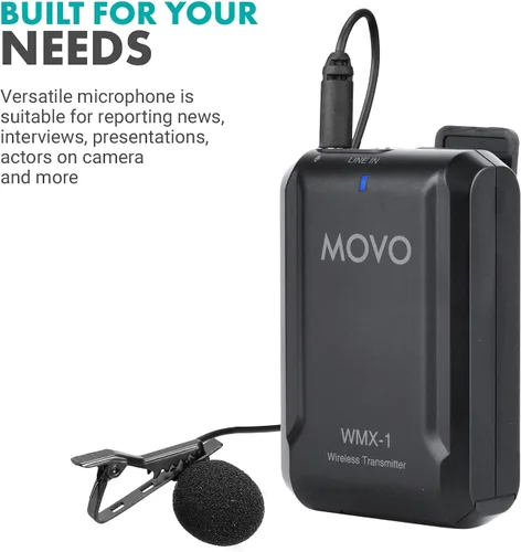 Vista 4 de Movo WMX-1-TX 2.4GHz Micrófono Lavalier inalámbrico, transmisor, audio cristalino, garantía de 1 año