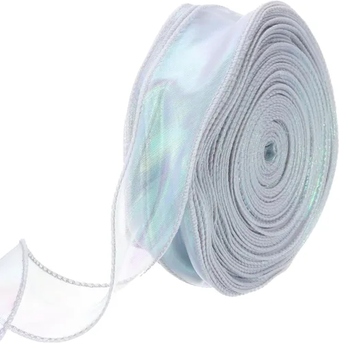 Vista 57 de MECCANIXITY - Cinta de organza con cable de 1 1/2" de ancho, brillante, transparente, con brillo irisado en tonos pastel, cinta de gasa para Beige