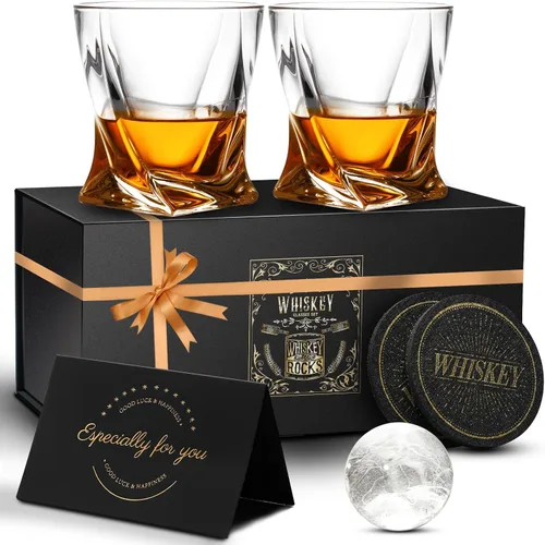 Vista 9 de Juego de 2 Vasos de Whisky de 11 OZ, Vasos Old Fashioned con 2 Moldes para Bolas de Hielo, Vasos de Bourbon y Scotch, Vasos Rocks y de Cóctel, Vasos