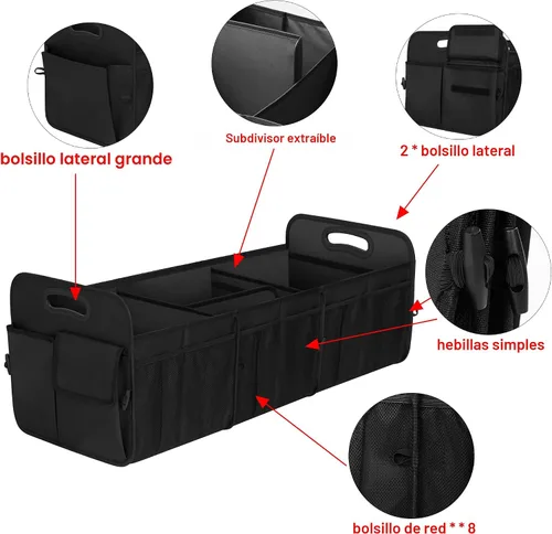 Vista 5 de Femuar Organizador de maletero de gran capacidad, accesorio impermeable para coche, antideslizante, plegable, adecuado para todos los vehículos