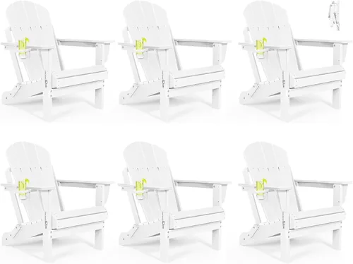 Vista 32 de Sillas Adirondack plegables – Silla Adirondack de plástico con soporte para tazas, sillas para exteriores resistentes a la intemperie para Negro