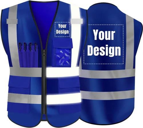 Vista 23 de Chaleco de seguridad de alta visibilidad Personaliza tu logotipo chaleco de seguridad protector, Negro