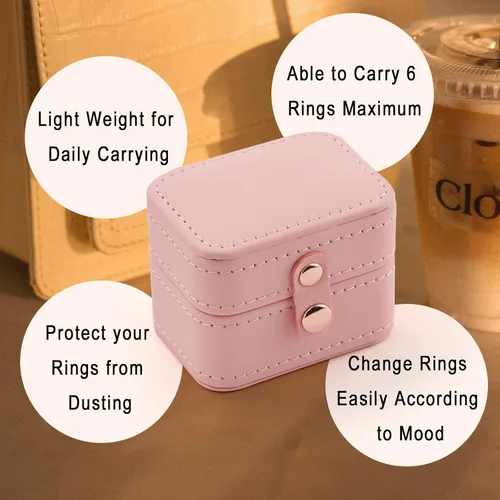 Vista 6 de Newshe - Caja de anillos de boda de cuero pequeño joyero de viaje para anillos mini organizador de almacenamiento portátil caja de anillos