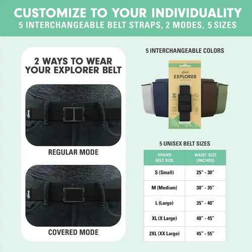 Vista 6 de Explorer Belt By Xpand - No-Show Invisible Elastic Belt w Slim Aluminum Buckle