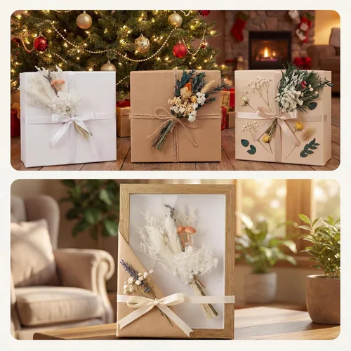 Vista 8 de LUXEEASE 11 tipos de mini ramo de flores secas mixtas con tallos, 176 Neutrales Naturales