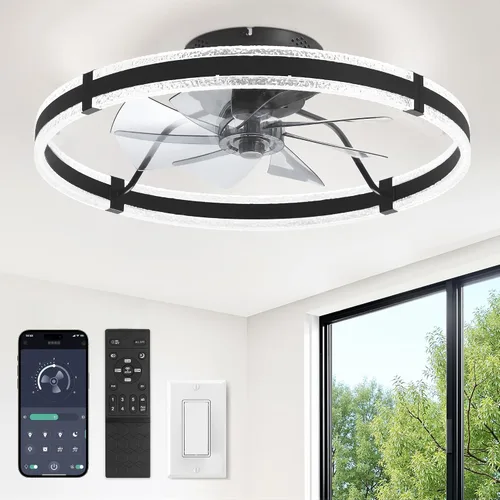 Vista 11 de LEDIARY Ventiladores de techo de perfil bajo con luces, ventilador de techo moderno de montaje al ras y control remoto, ventiladores de techo LED