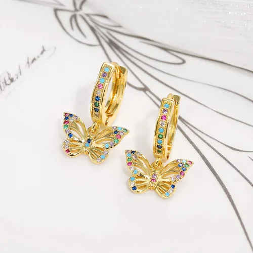 Vista 5 de PWUEITR Butterfly Earrings for Women Girls Small Gold Hoop Earrings with Charms Zircon Star Moon Huggie Dangle Earrings Valentine's Day Wedding