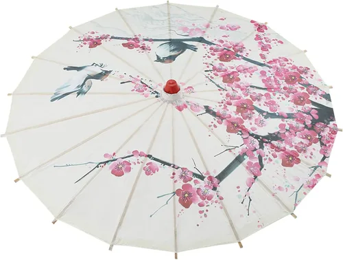 Vista 6 de Paraguas chino de papel japonés de 22 pulgadas, paraguas de papel engrasado, arte chino, clásico, paraguas de baile de ciruelo, paraguas asiático