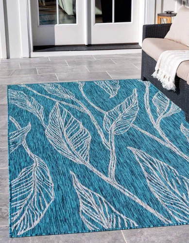 Vista 26 de Unique Loom Outdoor Botanical Collection Alfombra de área - Hoja (1.6 m x 2.4 m Rectangular, Carbón Marfil)