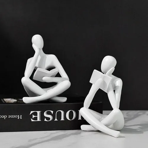 Vista 7 de Estatua negra de 2 piezas para decoración del hogar, estatua de pensador de lectura negra, figuras modernas, escultura estética abstracta, juego