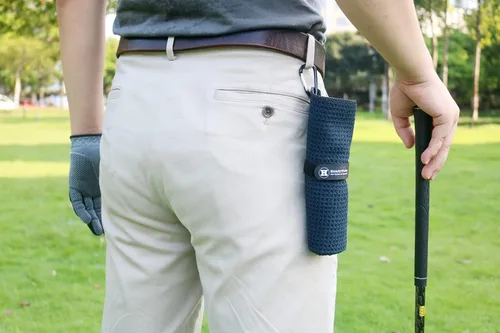 Vista 3 de Handy Picks Toalla de Golf de Microfibra (16" X 16") con Clip de Mosquetón, Toalla de Golf con Patrón de Waffle con Cierre de Gancho y Bucle - La