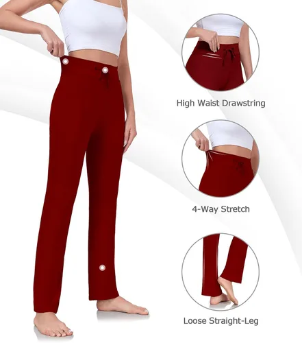 Vista 5 de ADANIKI Pantalones largos de modal y cómodos con cordón para mujer, pierna recta, para yoga, correr, deportes