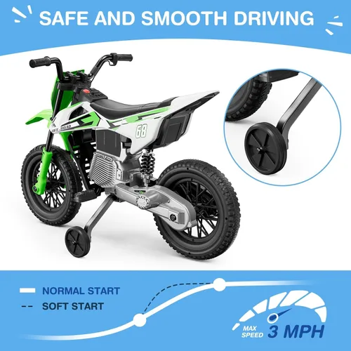 Vista 6 de JOYSTROLL Motocicleta para niños de 12 V, motocicleta de 2 x 25 W A-green