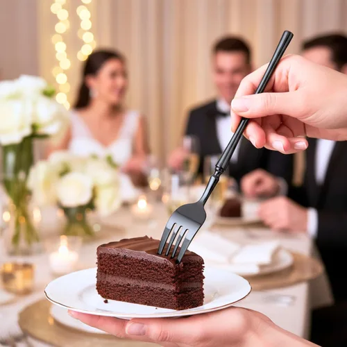 Vista 5 de Blue Sky Infinity Flatware - Tenedores desechables negros – 32 unidades Cubiertos de plástico duro para eventos y fiestas elegantes