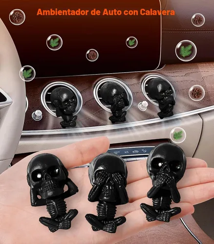 Vista 2 de Clips de ventilación de aire de coche con calavera, decoración interior gótica, accesorios de tablero de esqueleto de terror espeluznantes