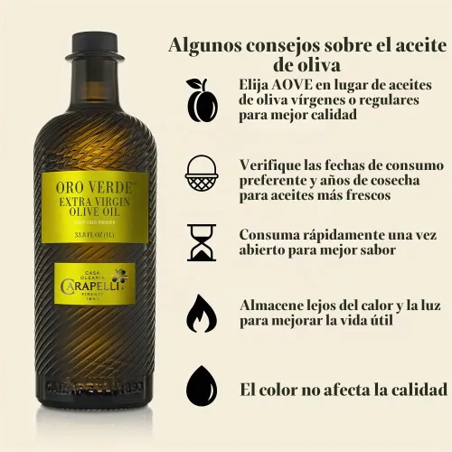 Vista 4 de Carapelli - Aceite de oliva virgen extra Oro Verde: Primer AOVE prensado en frío - 33.8 onzas líquidas (1 litro)