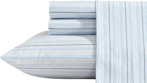 Vista 8 de Nautica - Sábanas, juego de ropa de cama de percal de algodón con funda de almohada a juego, vigorizante y fresco, bolsillo profundo