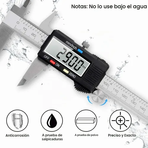 Vista 5 de Herramienta de medición de calibre, Qfun calibre digital de vernier de acero inoxidable de 6 pulgadas/150 mm, micrómetro digital impermeable, fácil