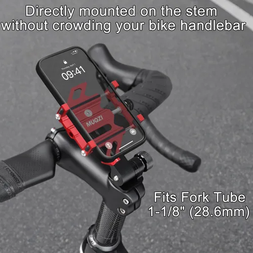 Vista 2 de Soporte de Teléfono para Tija de Bicicleta, Soporte de Aluminio para Teléfono Celular de Bicicleta Compatible con Horquilla de 1-1/8" 28.6mm