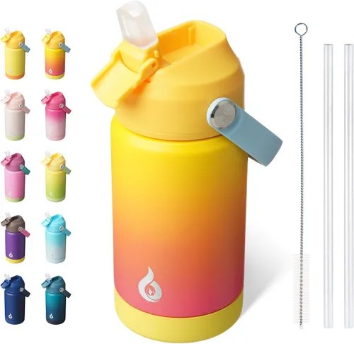Vista 19 de BJPKPK - Botella de agua aislada con tapa de popote, 532 ml Botellas termo con boquilla suave, asa flexible y base antideslizante, libre de BPA, a