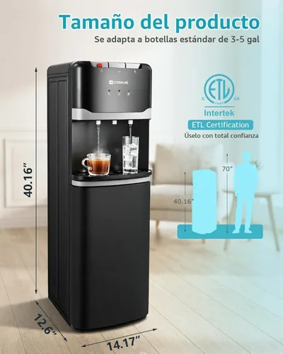 Vista 7 de Dispensador de agua de carga inferior de 5 galones con agua fría caliente y temperatura ambiente