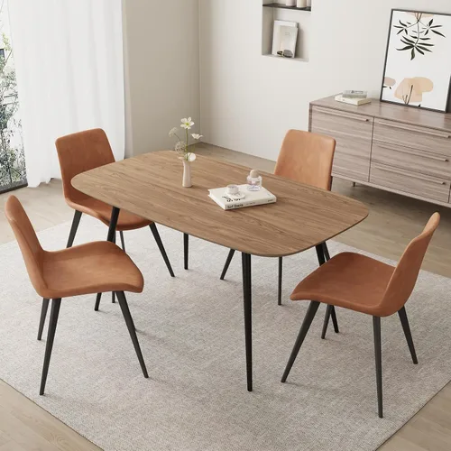 Vista 34 de HIPIHOM Mesa de comedor moderna de granja de 47.2 pulgadas, mesa de comedor rectangular de madera con patas de metal para 4 personas para comedor