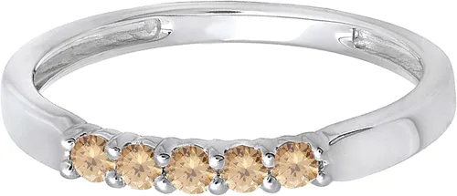 Vista 94 de Dazzlingrock Collection Anillo de boda redondo de 5 piedras preciosas o diamantes para mujer en oro macizo de 10 K/14 K/18 K
