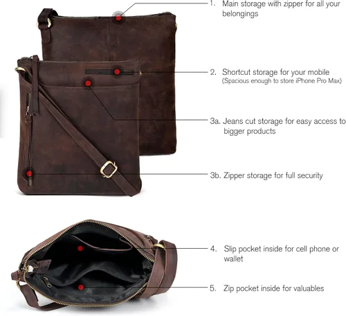Vista 2 de Bolsos cruzados de cuero para mujer, bolsos de mano de moda para mujer, bolsos cruzados de tamaño mediano para mujer, regalo para ella, Marrón