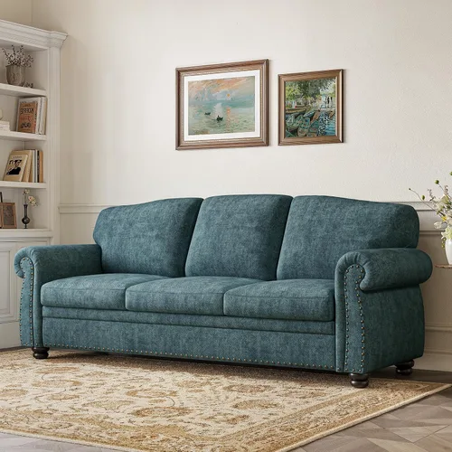 Vista 6 de ONBRILL Sofá de 90 pulgadas con ribete de tachuelas para sala de estar, sofá de brazos redondeados con asiento de 23 pulgadas de profundidad, cómodo