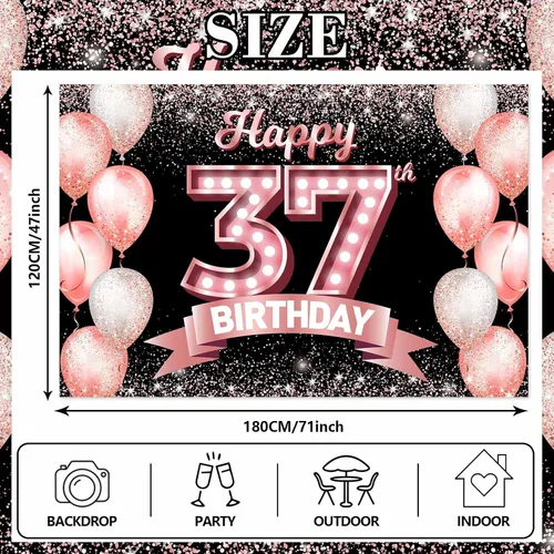 Vista 320 de Cartel de feliz cumpleaños décimo oro rosa, telón de fondo, saludos a 10 años, globos de confeti, decoración temática para niñas de 10 años