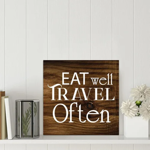 Vista 2 de LITTLEGROVE SEEDS Letreros de madera rústica con refranes Eat Well Travel Often, placa de madera de granja, decoración de pared rústica para sala