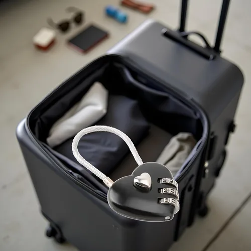Vista 6 de Cerradura de código en forma de corazón negro, tamaño mini compacto con combinación de código de 3 dígitos para equipaje, mochila, joyero, candados
