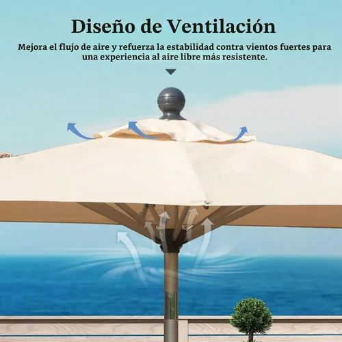 Vista 7 de Domi - Sombrilla rectangular de 6 x 4 pies para patio, sombrilla de mesa para exteriores con 8 varillas resistentes e inclinación, sombrilla de Beige