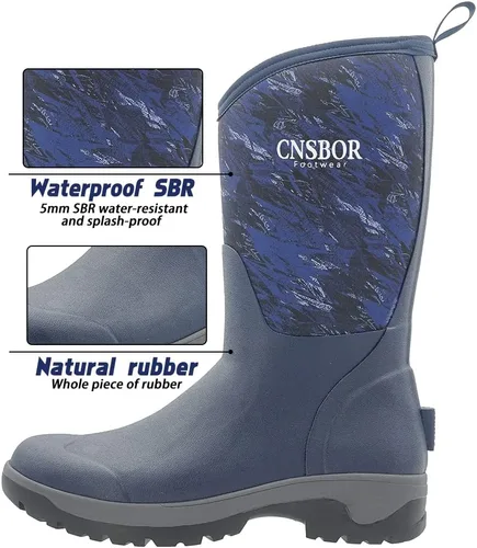 Vista 3 de CNSBOR Botas impermeables de goma aisladas para hombre, botas de lluvia de neopreno para exteriores