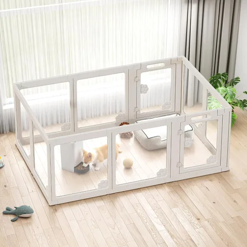 Vista 14 de Albott - Corralito acrílico transparente para perros para interiores, negro