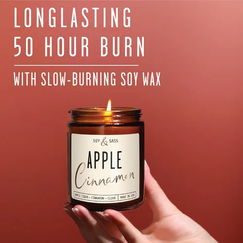 Vista 8 de Velas de Manzana y Canela, Vela de Manzana y Canela - 'Apple Cinnamon' Infundida con Aceites Esenciales I Velas de Soja Aromáticas Fuertes
