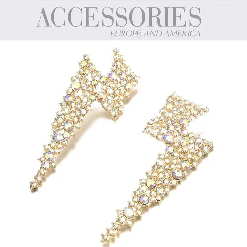 Vista 3 de Aretes colgantes con forma de rayo de cristal, para mujer, colección KELMALL