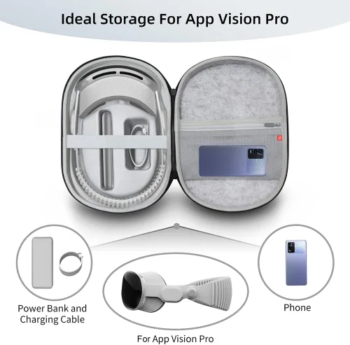 Vista 4 de AZURAOKEY Funda de transporte compatible con Vision Pro, a prueba de golpes, funda de viaje con bolsillo de malla, funda de gran espacio VR