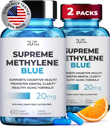 Vista 10 de Ultimate Methylene Blue Cápsulas para humanos 20 mg – Combustible de enfoque y vitaminas de memoria Grado farmacéutico de metileno azul 2%