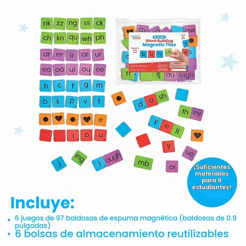 Vista 2 de hand2mind Phonics - Azulejos magnéticos de letras para construcción de palabras, reconocimiento de letras para jardín de infantes, sonidos