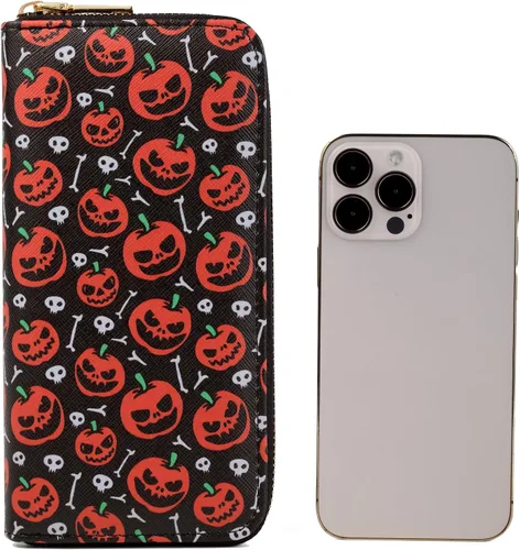 Vista 6 de Nabegum Billetera con estampado de vaca, regalos de vaca para mujer, monedero delgado para tarjetas de crédito, estampado de calabaza, Cartera larga