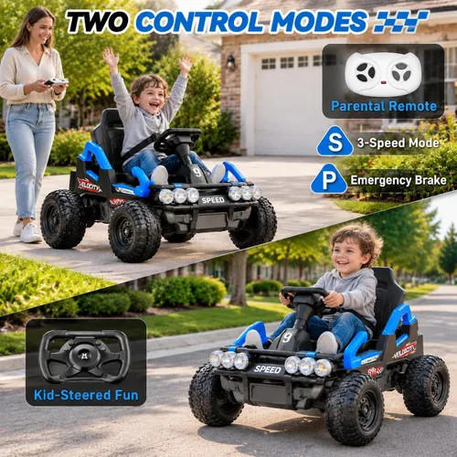 Vista 4 de 12V Electric Go Kart for Kids, Ride On Buggy Car with Metal Frame Ages 3-6 Blue
