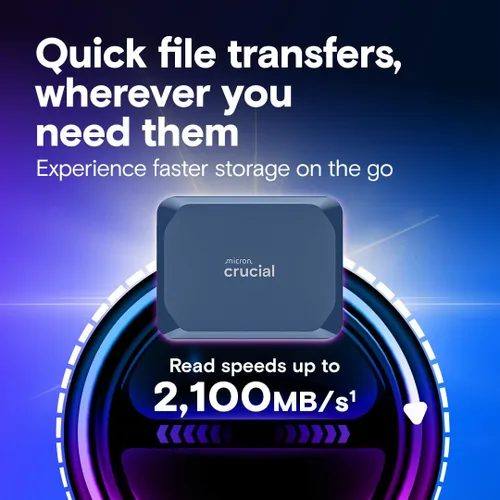 Vista 3 de Crucial X10 SSD portátil de 1 TB, hasta 2,100 MB/s, USB 3.2 USB-C, unidad externa de estado sólido, compatible con Windows, Mac y Android Azul