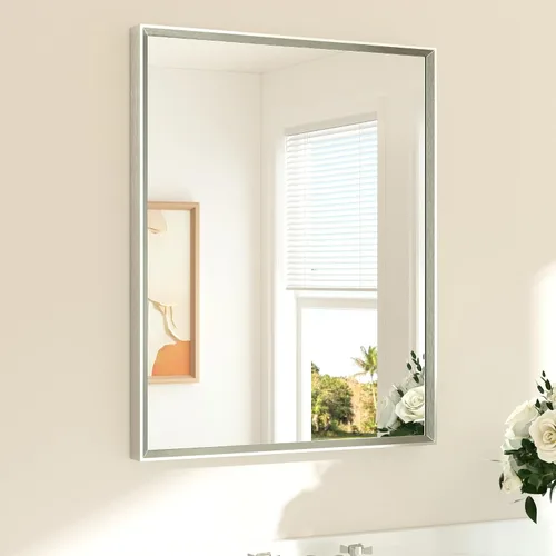 Vista 81 de TETOTE Espejo de baño dorado cepillado de 20" x 30", espejo de tocador de baño rectangular de latón dorado cepillado con marco biselado para sobre
