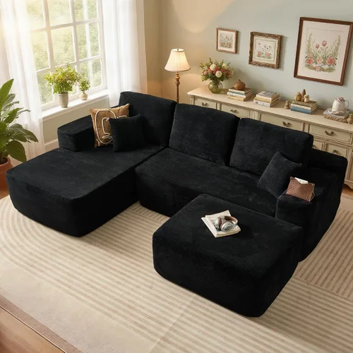 Vista 42 de Sofá modular Cloud de 96 pulgadas con tumbona, asiento profundo en forma de L, moderno sofá cama sin hueso, no requiere montaje, sofás sin hueso
